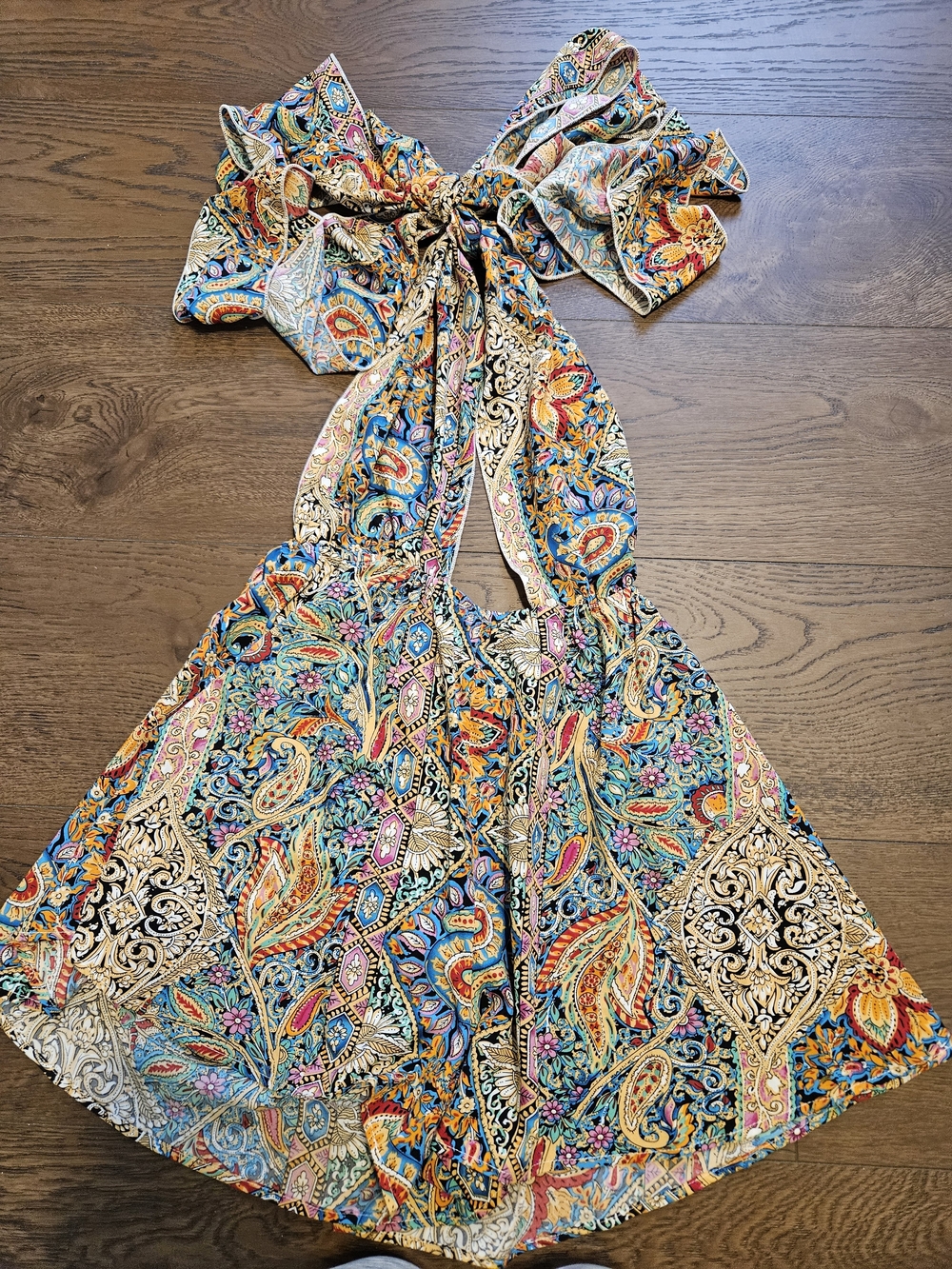 SHEIN Multicolor Paisley Halter Romper Shorts with Teal and Pink Accents